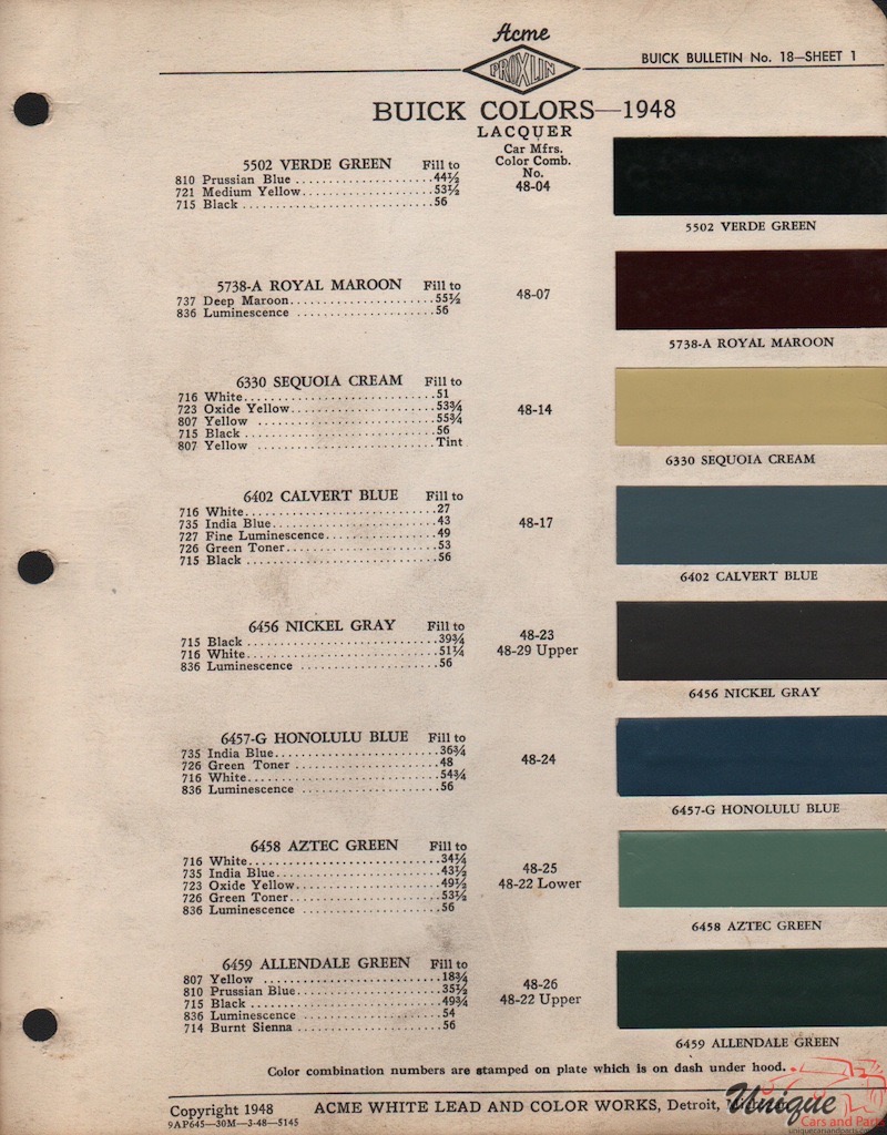 1948 Buick Paint Charts Acme 1